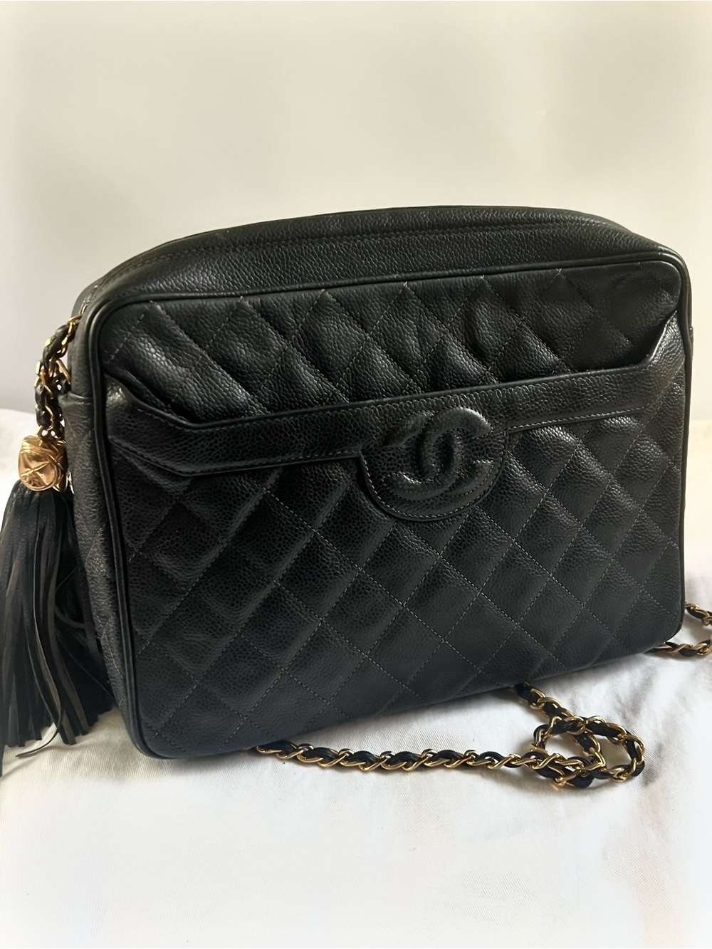 Vintage Chanel Caviar 24K Gold plated hardware Large Tassel Bag